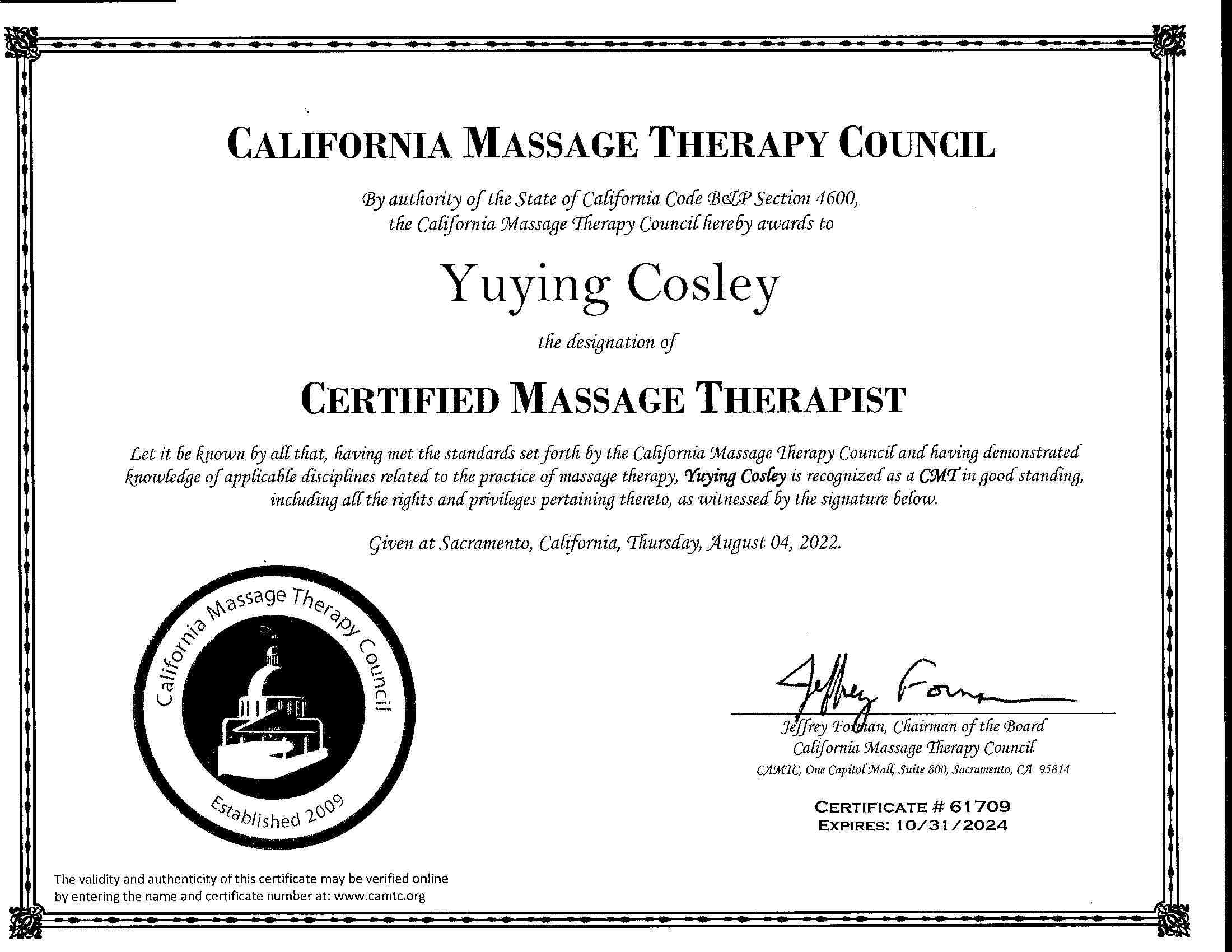 Certified Massage Therapist